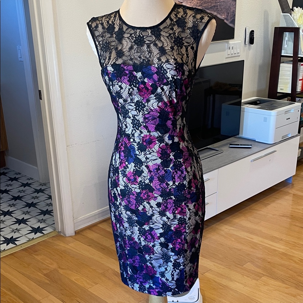 French Connection Elegant Black and Purple Lace Dress
